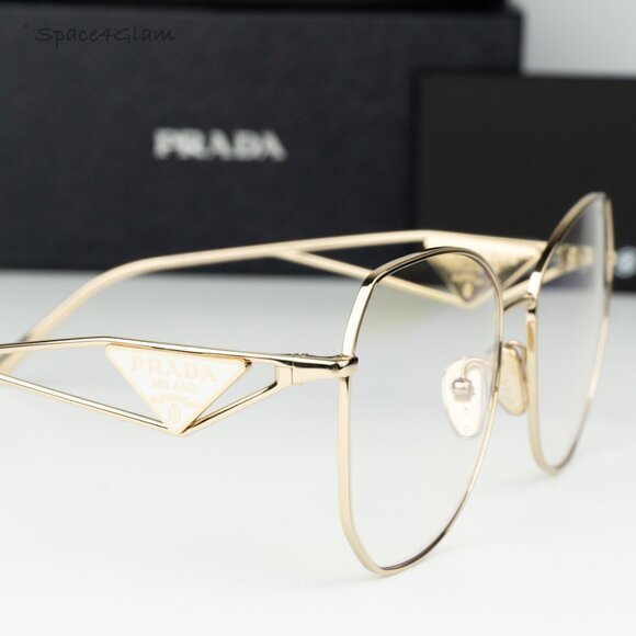BRAND NEW Prada Women Sunglasses Gold Blue Light Filter Geometric PR57YS ZVN08N - Picture 4 of 10